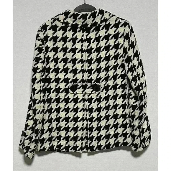Express Pea Coat Wool Blend Houndstooth White Black Y2K Women's Size S - Picture 10 of 11